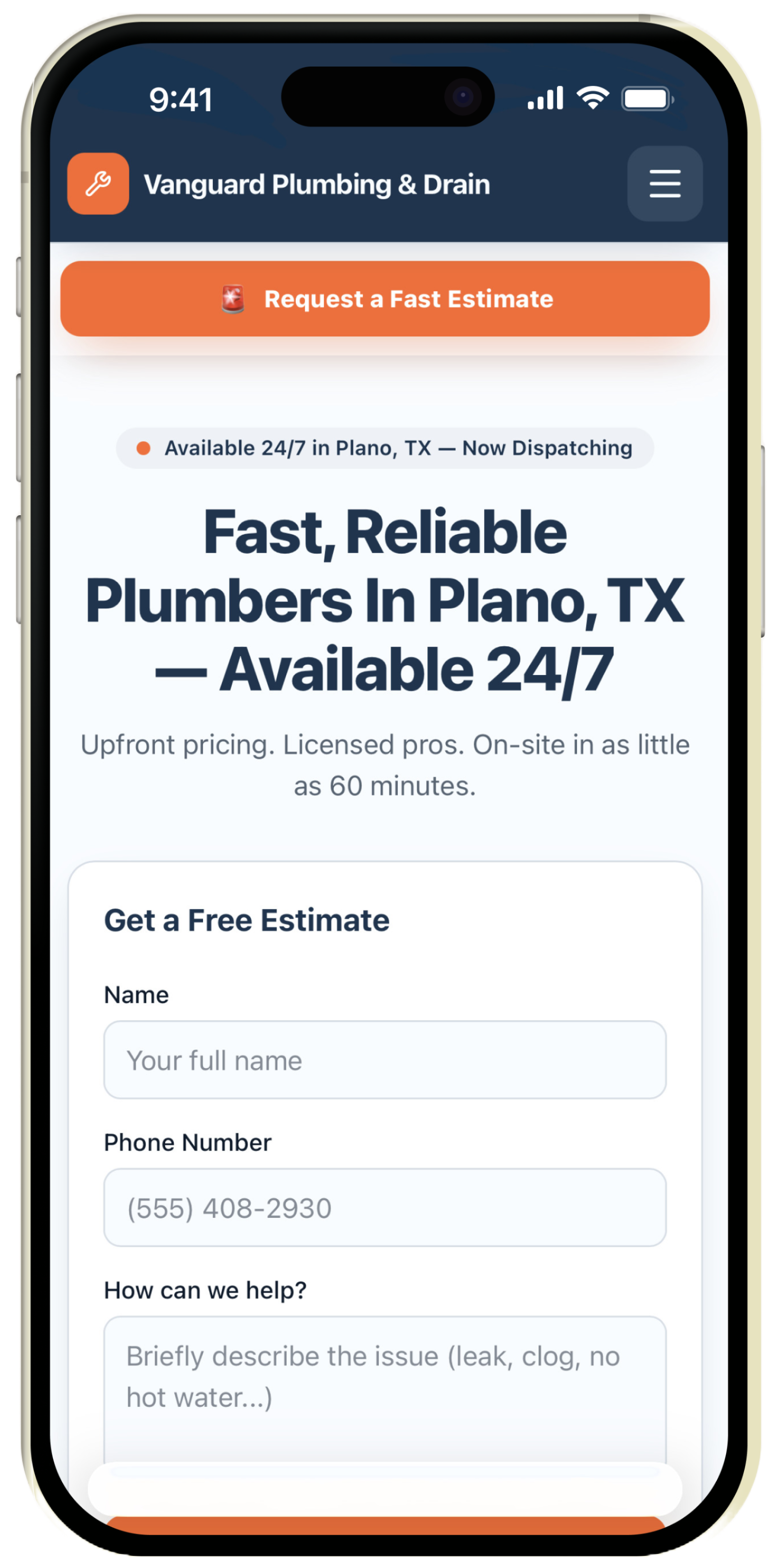 Plumbing Mobile Site Design View